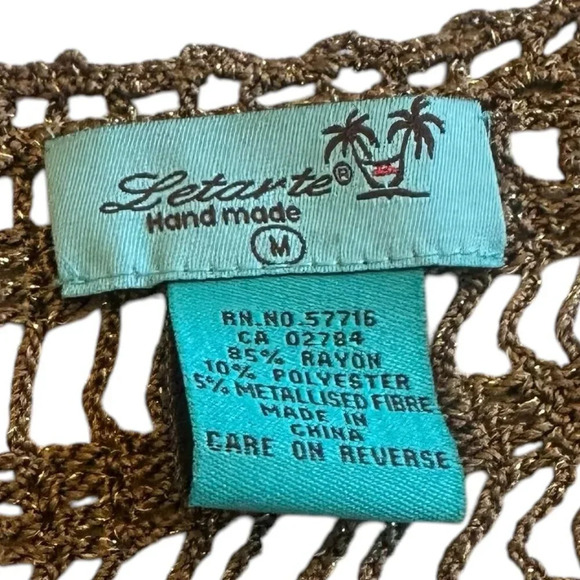 Letarte Handmade Metallic Dress Swim Cover Up Pullover Sheer Size Medium Women's - Picture 10 of 10